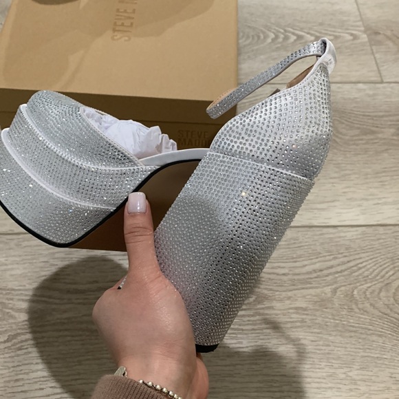 Steve Madden Vacate Heeled Sandals - Rhinestone Embellished Square Toe Stiletto